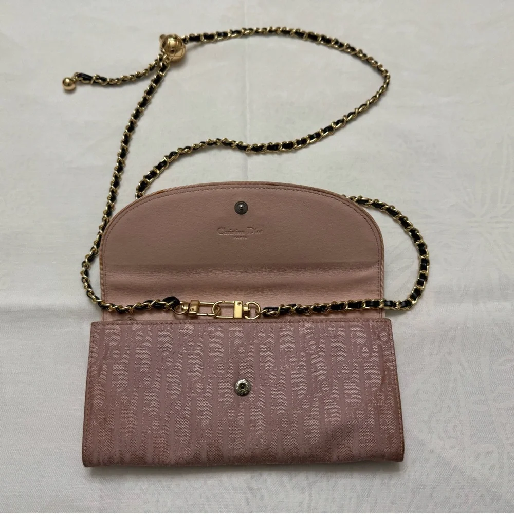 Dior Pink Brown Logo Jacquard Continental Wallet